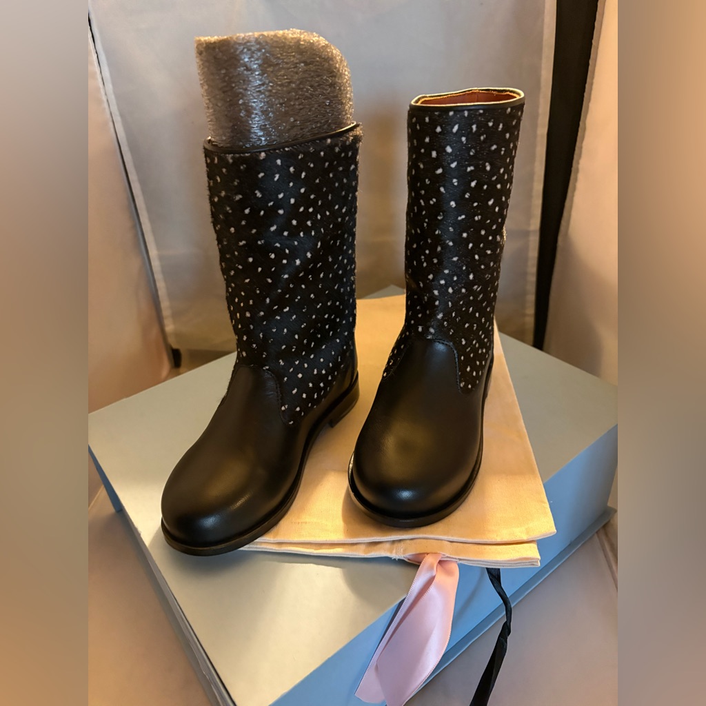 Lanvin Black Kids Calf Hair Leather Boots Size Us9.5